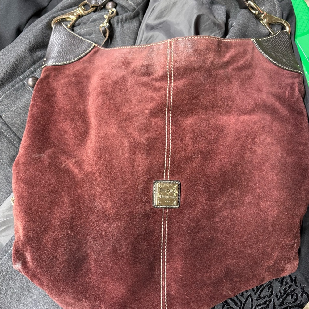 Dooney & Bourke Burgundy Suede Shoulder Hobo with Dark Leather Trim